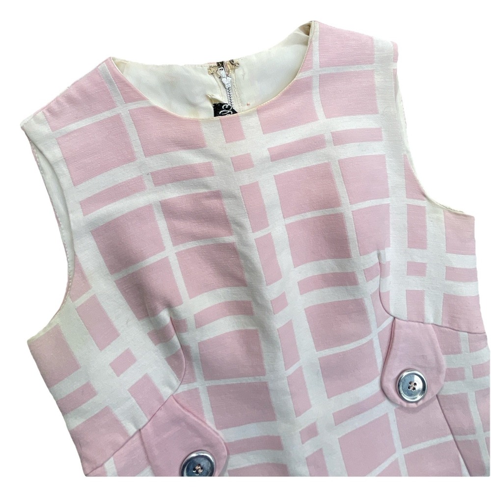 Vintage 1960s Eloise Curtis Happenstance Pink & White Mod Shift Dress Sleeveless - Picture 5 of 14